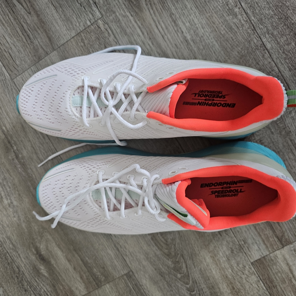 Women's White and Teal Running Shoes